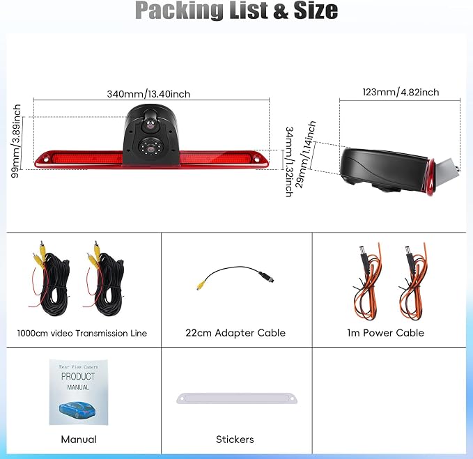 Brake Light Dual Backup Camera for Mercedes Sprinter 2007-2019|IP67 Waterproof Reversing Camera with 140°Wide Angle,Wired Stable Signal & OEM Fit|IR Night Vision,Rear View Reverse Parking Camera