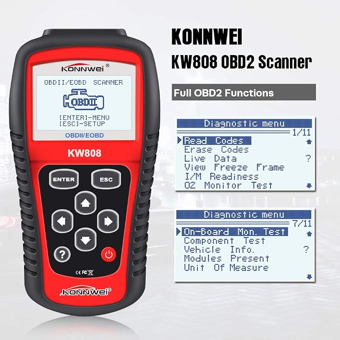 KONNWEI KW808 Auto OBDII Code Reader 2.8"Large Screen OBD2 Scanner with Full Diagnostic Scan Tool Functions Check Car Engine Light Fault Code Analyzer for All 1996 and Newer Cars with OBD II Protocol