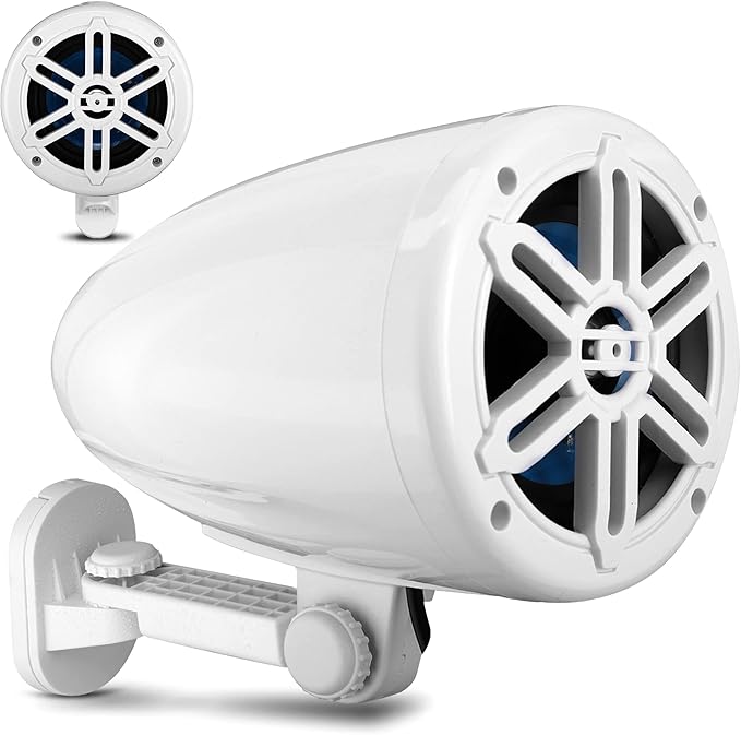PyleUsa 5.25” Waterproof Off-Road Speakers - 180W 2-Way Marine Woofer Sound System w/ 360° Rotatable Bracket, Full Range Outdoor Audio Stereo for Motorcycle ATV Jeep Boat, Includes Bracket(White)