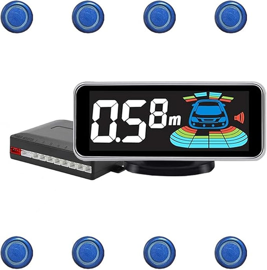 Backup Parktronic System Car Auto Vehicle Reverse with 8 Parking Sensors kit, LCD Display, Distance Detection (Meter/Foot Switchable), Buzzer Alarm and Voice Prompt Function（Blue）