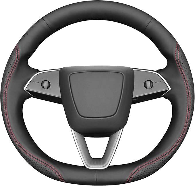 MEWANT DIY Steering Wheel Cover for Tesla Model 3 Highland Model Juniper 2025 Black Faux Leather Steering Wheel Wrap