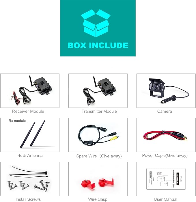 Digital Wireless reversing System, consisting of a Transmitter Box and a Receiver Box, Included with a 1080P high-Definition Waterproof Camera.