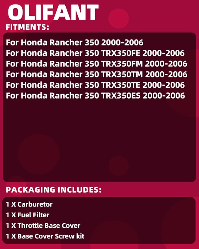 Carburetor For Honda Rancher 350 TRX350 2000-2006 TRX350FE TRX350FM TRX350TM TRX350TE TRX350ES