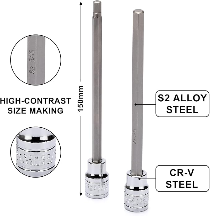 EMENTOL 40PCS Extra Long Hex, Torx and XZN Triple Square Spline Bit Socket Set, CR-V, S2 Steel, 5.9" Length