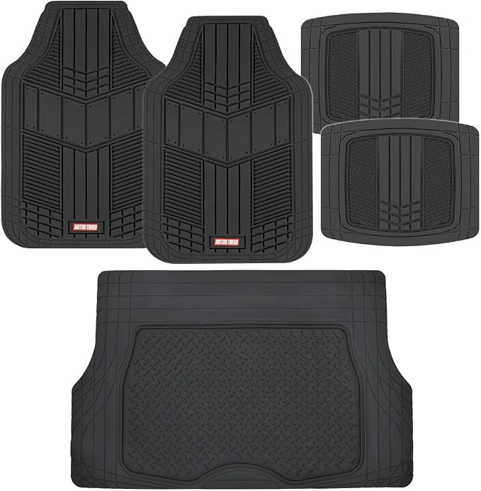 Motor Trend DualFlex Black Floor Mats for Cars & Cargo Mat Full Set - All Weather Front & Rear Rubber Automotive Floor Mats & Cargo Liner for SUV, Car, & Van - Interior Trunk Mat & Floor Cover