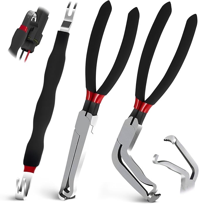 60-Degree Angled Electrical Disconnect Pliers for Automotive Connectors, Sensors & Wire Plugs - Locking Push Tab Removal Tool with Non-Slip Grip, (3-Piece Set) (3 PCS)