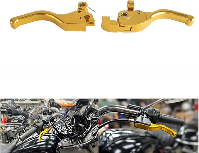 3 Finger 5.9" CNC Shorty Hand Control Lever Kit Brake Clutch Levers Fit for Harley Touring Road Glide CVO, FLTRXSE, FLTRXSTSE, FLTRX 2024-2025(Gold)