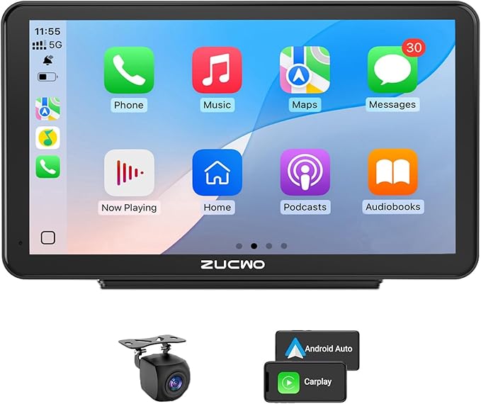 7 Inch Wireless CarPlay Screen for Car, Portable Car Stereo Touch Screen for Apple CarPlay & Android Auto with Backup Camera, Voice Control, BT Music, Navigation, Mirror Link
