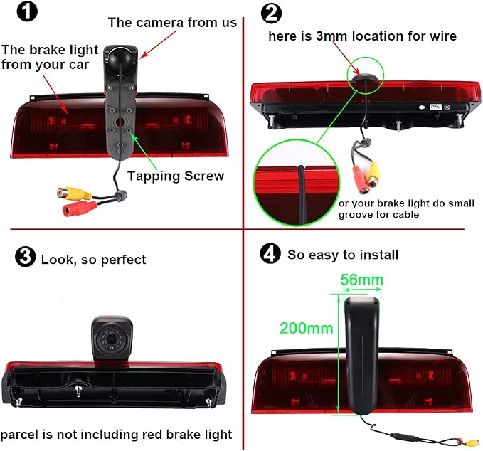 Third 3rd Brake Light Backup Camera Top Mount Rear Light Lamp Reverse Camera Replacement for Ford Transit Connect 2014-2017 Transporter