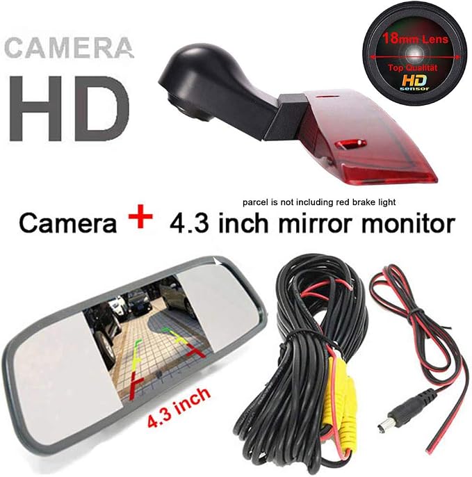 HD 1280x720 Pixels 1000TV Lines 3rd Brake Light Reverse Camera Brake lamp Parking Camera for Mercedes Benz Viano Vito W639 Van 3 VW Crafter ab 2017 Transporter Van+4.3" car Reverse Screen