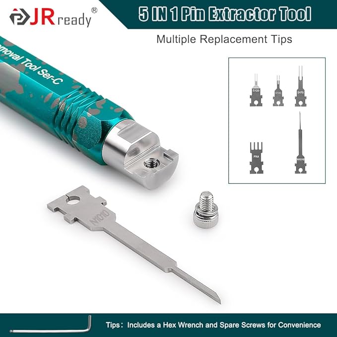 JRready ST5255-05 Pin Extractor Tool Kit, Terminal Removal Tool with 5PCS Replacement Tips, for Molex Mini-Fit Jr., Micro-Fit 3.0,3P/4P PC Fan, AMP Micro Mate-N-Lok Series Connectors