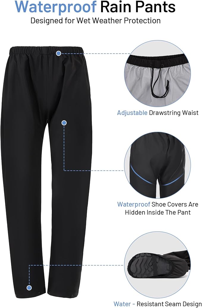 Oumurs Unisex Adult Motorcycle Rain Suit, Waterproof, Reflective, Lightweight, XX-Large, Black, Solid, Modern, Adult, Outdoor Rain Suits