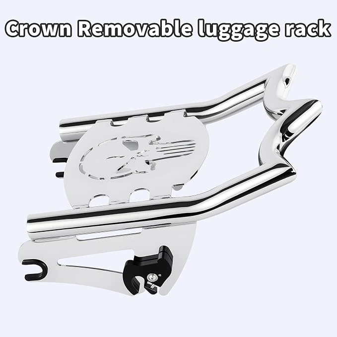 Crown Detachable Luggage Rack for Harley Touring 2009-2026 Street Road Electra Glide/Road King, Chrome（Skull）