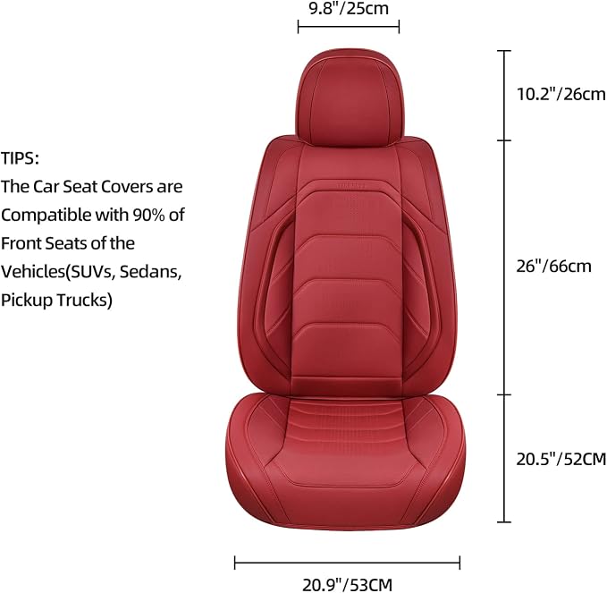 TIEHESYT Martha Red Car Seat Covers Full Set, Breathable Leather Automotive Front and Rear Seat Covers & Headrest for Comfortable Driving, Universal Auto Interior Fit for Most Kinds of Vehicles, Cars