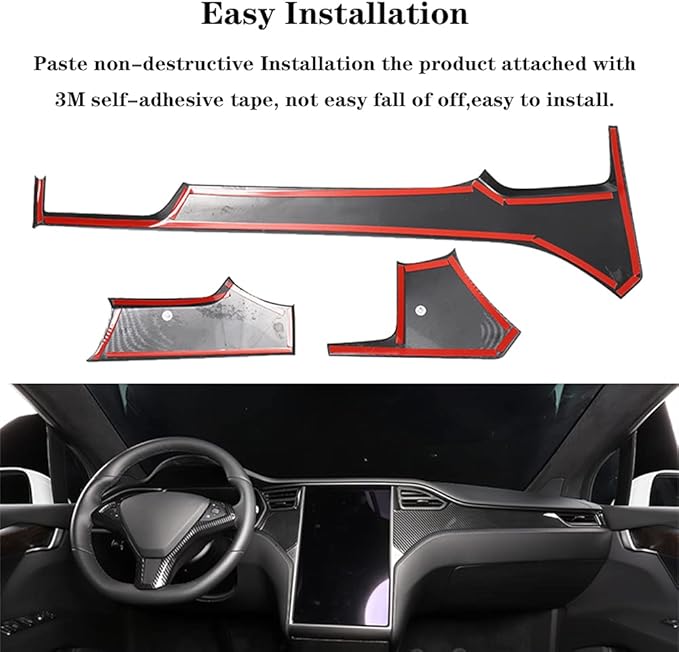 OBL Center Console Dashboard Cover for Tesla Model X Model S 2014-2020 Car Interior Accessories ABS Imitation Carbon Fiber Inner Decoration - Middle Control Trim (Pack of 3)