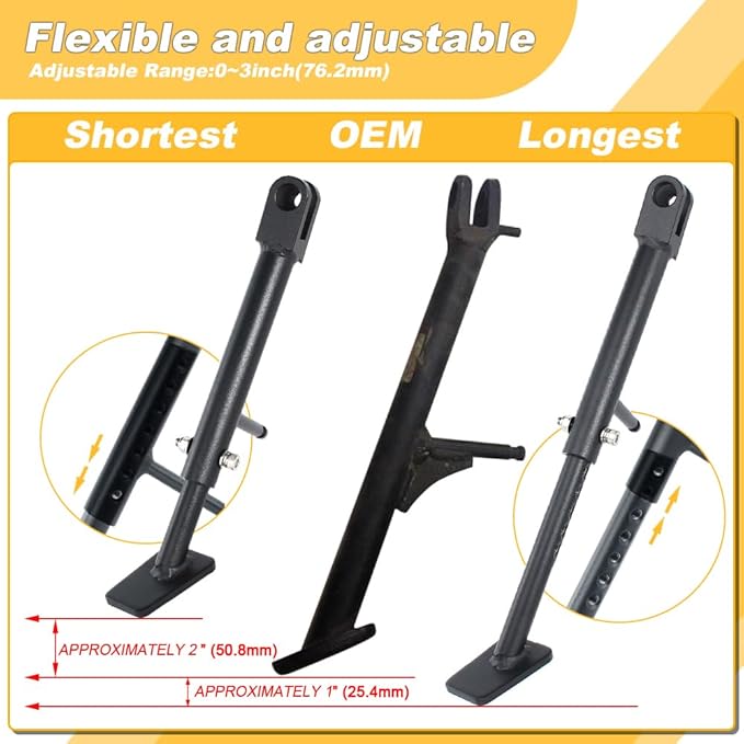 0-3'' Adjustable Kickstand Fit for Ninja 400 Ex400 18-24, Z400 19-24, NINJA e-1 ABS/Z e-1 ABS/Ninja 500/Z500 24-26 Motorcycle Sidestand