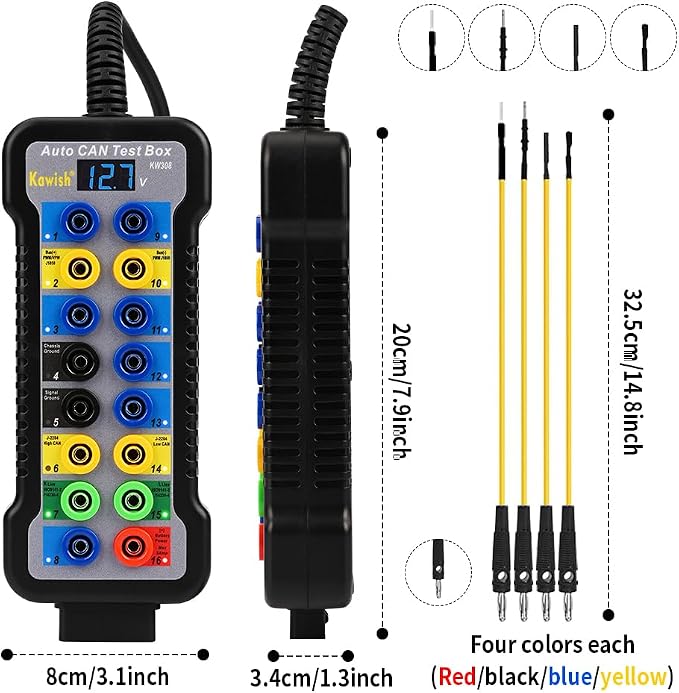 OBD2 Breakout Box with LED Light Indicator, Professional 16-Pin OBDII Breakout Box, Portable Automotive Electrical Diagnostic Test Tool with16pcs 4mm Banana Jump Wire