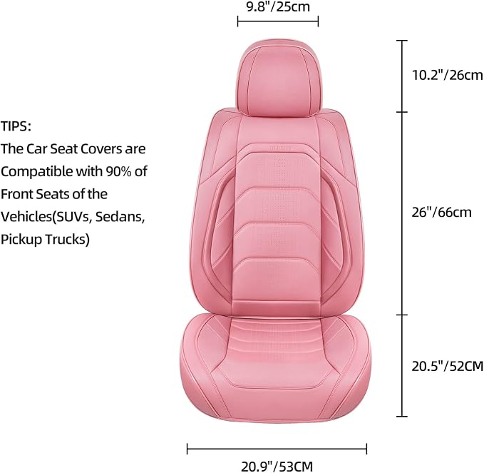 TIEHESYT Pink Car Seat Covers Full Set, Breathable Leather Automotive Front and Rear Seat Covers & Headrest for Comfortable Driving, Universal Auto Interior Fit for Most Kinds of Vehicles