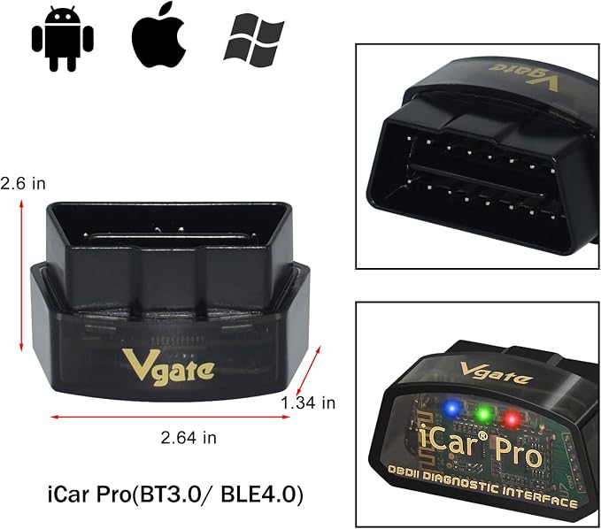Vgate iCar Pro(BT3.0/ BLE4.0) OBD2 Scanner Bluetooth Code Reader Diagnostic Scan Tool for Android & iOS & Windows Compatible with ELM327 Adapter