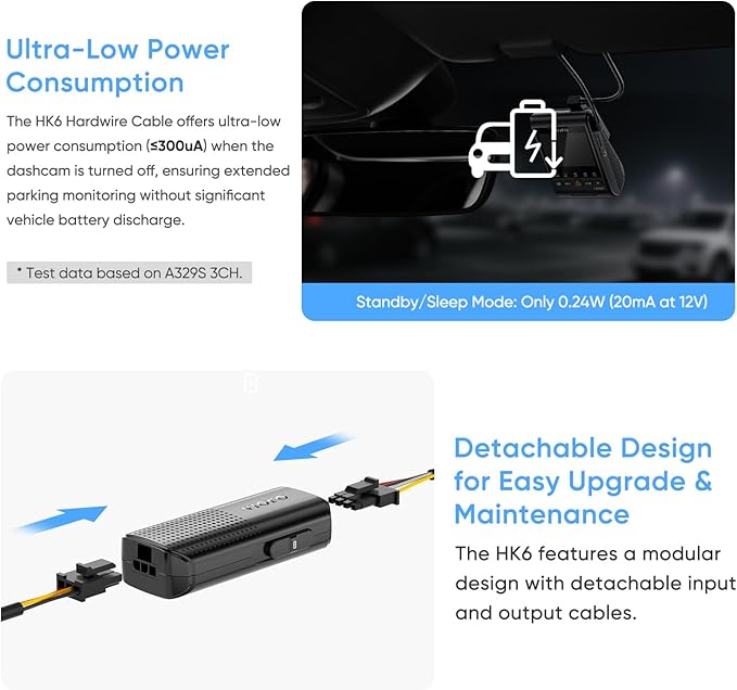 VIOFO Type-C HK6 Acc Hardwire Kit with 8PCS Full Set Circuit Fuse Tap for A329S Series/ A119M Pro, Support Hybrid Parking Mode, Automatic Voltage Display, Low Power Consumption