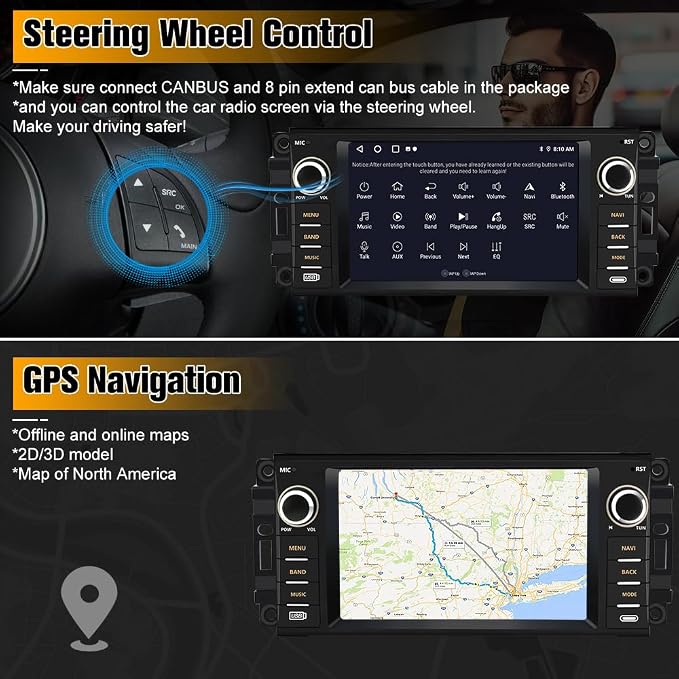 AWESAFE [2GB+64GB] Car Stereo for Jeep Wrangler JK 2007-2018 Dodge Ram 1500 2008-2012, Touch Screen Carplay Radio with WiFi GPS AM FM CarPlay Android Auto