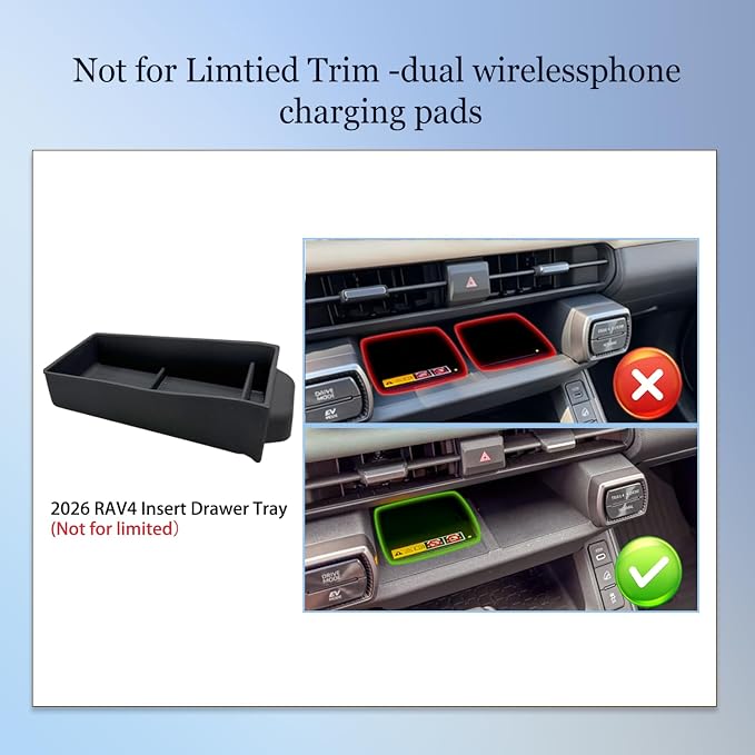 2pack 2026 Toyot a RAV4 Center Console Organizer Tray for 2026 Toyot a RAV4 XSE LE SE XLE Premium Woodland Console Tray & Silicone Drawer Tray for 2026 RAV4 Accessories Double Layer(NOT FOR Limited)
