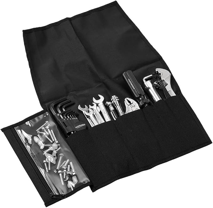 Pit Posse Motorcycle ATV Metric Tool Kit - Wrenches, Screwdriverm, Hex Set, Spark Plug Socket, Locking Pliers, Flashlight, Air Pressure Gauge, Bolts Compatible with Honda Kawasaki Yamaha Suzuki