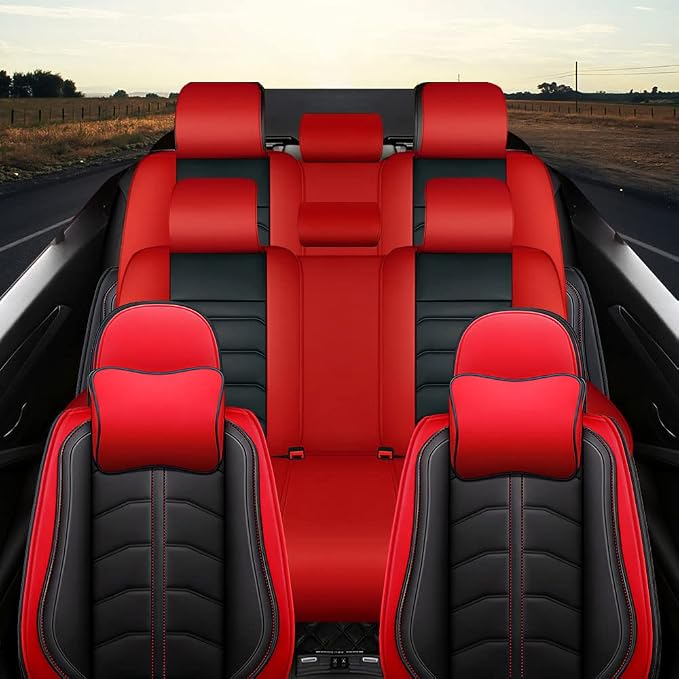 Car Seat Cover 8 Seats for Toyota Highlander 2001-2026, Durable Wear Resistant Waterproof Seat Covers, Breathable No Odor Premium Leather Vehicle Interior Accessories.(8 Luxury,Black Red)