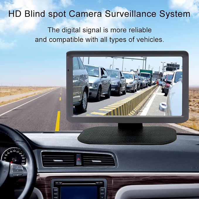 Side View Camera 7 inch HD Surveillance System, IP68 Waterproof Blind spot Camera with HD LCD Screen Parking Assistance System, Black