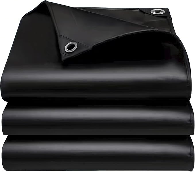 24x24FT Tarps Heavy Duty Waterproof,16 Mil Black Heavy Duty Tarps with Grommets Reinforced Edges,UV Resistant,Tear&Fade Resistant,Large Covers for Camping Patio Roof Boat Outdoors