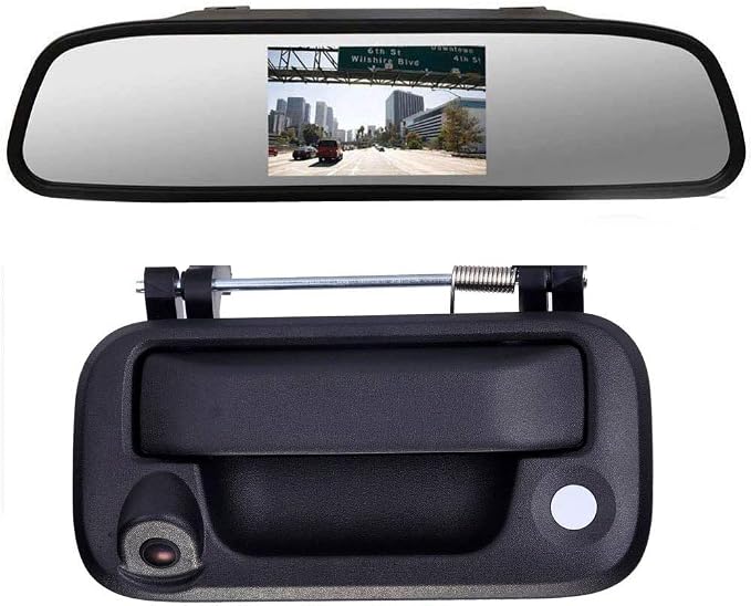 HD Trunk Handle Vehicle Camera Waterproof Tailgate car Rear View Back up Reverse Camera Parking for Ford F150 F250 F350 F450 F550 2008-2014j Night Vision+4.3" Reverse Screen