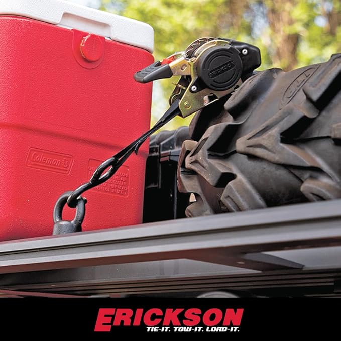 Erickson Pro Series 1in x 6ft Black Retractable Ratcheting Tie-Down Straps, 1500 lb Load Capacity, Pack of 2