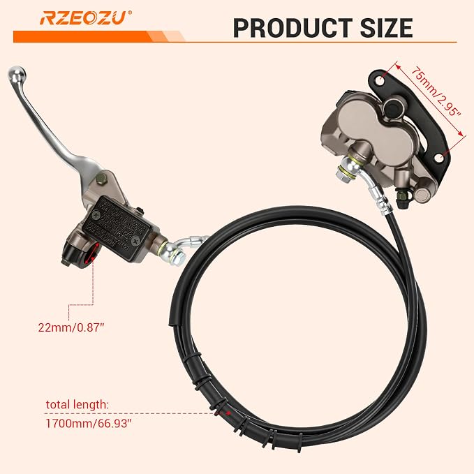 Mini Bike Rear Hydraulic Disc Brake Kit 7/8 Left Brake Master Cylinder Replacement for Mega Moto B212 Coleman B200RSV B200 200cc Minibike Parts 67" Hose