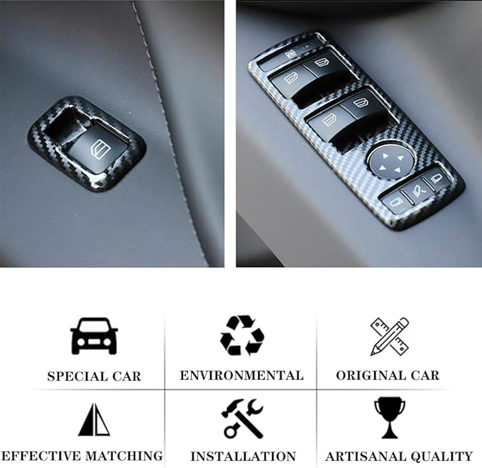 OBL Window Lift Switch Button Panel Cover Bezel Frame for Tesla Model X Model S 2016-2020 Car Interior Accessories ABS Imitation Carbon Fiber Inner Decoration (Pack of 4)