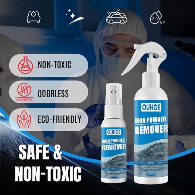 Multi-functional Quick-acting Rust Removal Spray, Upgraded Iron Powder Remover Spray, Portable Car Rust Removal Spray, Fast-Action Rust Eliminator & Metal Care Spray (2PC-Standard Version(100ML))