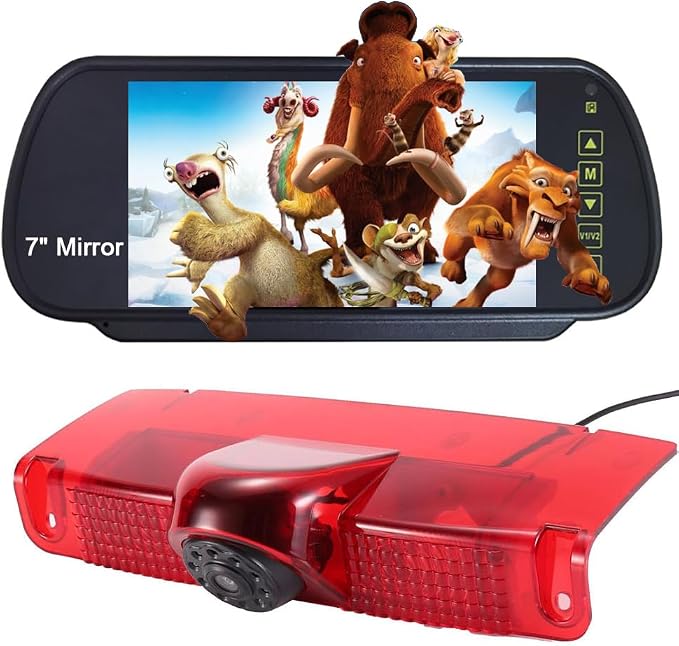 1280 * 720 Pixels Car Third Roof Top Mount Brake Lamp Camera Brake Light Rear View Backup Camera Replacement for Chevrolet Express GMC Savana Vans Exporer Vans Cargo 2003-2018 +7" Reverse Mirror