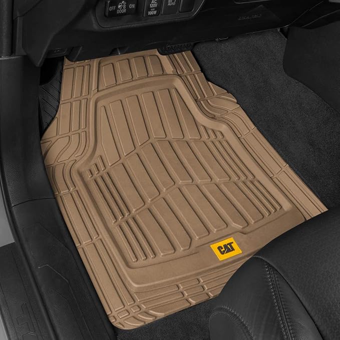 BDK USA by CAT® Automotive Heavy Duty Car Floor Mats with Rear Cargo Mat Trunk Cargo Liner for SUV - Caterpillar All-Weather Universal Trim to Fit Front & Rear Combo Rubber Car Mats & SUV Trunk Mat