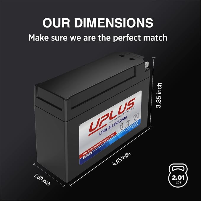 Motorcycle Battery YT4B-BS, UPLUS LT4B-5 High Performance & Maintenance Free - AGM Batteries Replacement Battery for Suzuki and Yamaha Motorcycle, 12V 2.3AH, Tab Terminal