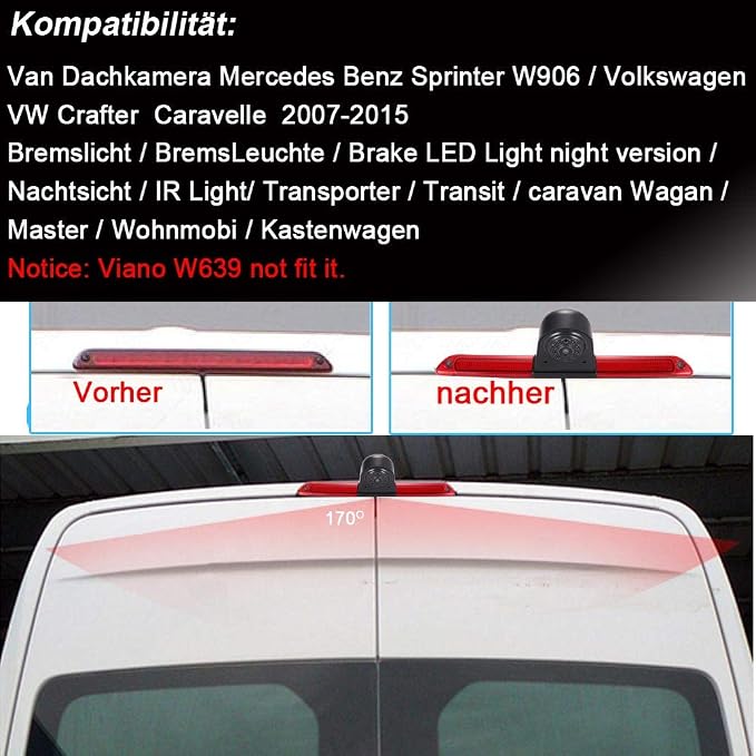 High Roof Mount 3rd Brake Light Rear View Backup Camera+4.3 inch TFT LCD Screen Mirror Replacement for Van Mercedes Benz Sprinter W906/ VW Crafter Caravelle 2007-2015