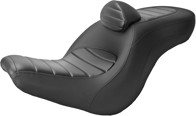 One-Piece Driver Passenger Seat Motorcycle 2-Up Seat with Driver Backrest Cushion Pad Compatible with Harley Softail Sport Glide FLSB Low Rider FXLR FXLRS FXLRST 2018-Later (Black Stripe Stitching)