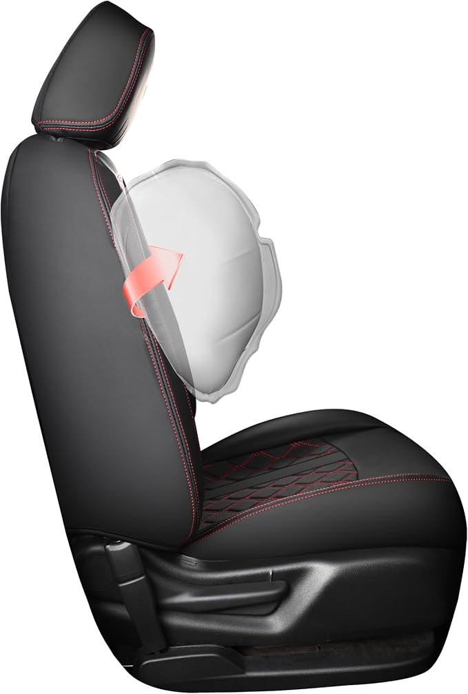 Huidasource Seat Covers for Nissan Titan/Titan XD 2016-2024, Full Coverage Waterproof Seat Covers for Titan SV PRO-4X SL Platinum Reserve Crew Cab Pickup Leather Car Seat Covers (Fullset/Black&Red)
