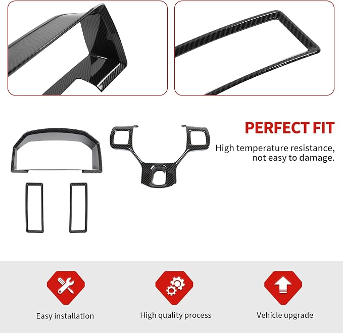 Jimen Fit for Dodge Ram 2010-2017, 4PCS Carbon Fiber Interior Trim Kits - Dashboard Trim Panel, Dash Side Air Vent Cover