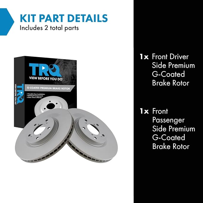 TRQ Front Brake Rotor Set G Coated Vented Compatible with 2007-2013 Acura MDX 2010-2013 ZDX 2014-2020 RLX 2009-2015 Honda Pilot