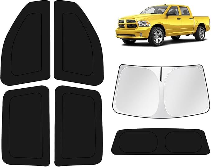 KUST Car Window Shades for Dodge RAM 1500 Laramie 2013-2018 Windshield Sun Shade Side Window Cover UV Block Privacy Protection Accessories for Camping Blackout Rear Back Full Set 6PCS
