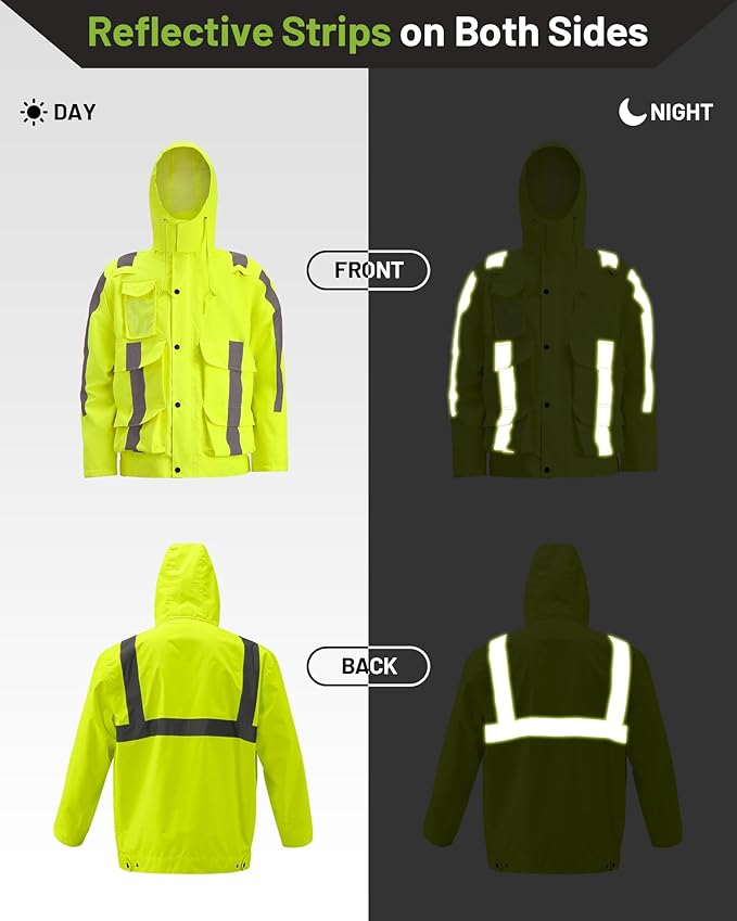 Oumurs Men's Motorcycle Rain Suit Waterproof Jacket & Pants with Reflective Strips, Breathable Mesh Lining Riding Raincoat
