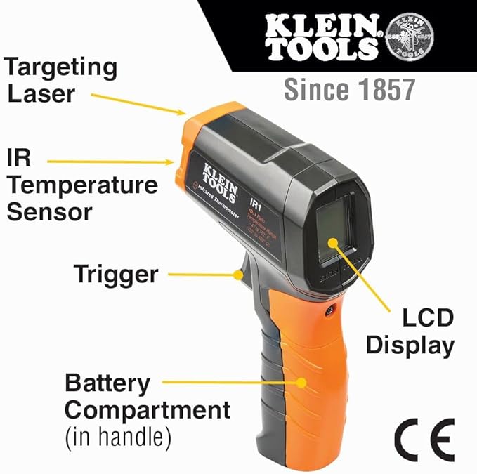Klein Tools IR07 Dual Infrared (IR) and Probe Pocket Size LCD Digital Thermometer and Klein Tools IR1 Infrared Thermometer, Digital Laser Gun