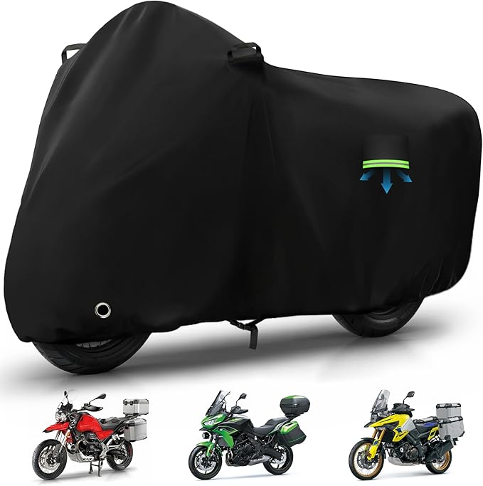 Motorcycle Cover Waterproof for Pan America 1250 Special Adventure/V-Strom 1050/Versys 1000 SE/Tiger, Heavy Duty Sun UV Dust Rain All Weather Protection Motorbike Cover with Cotton Lining & Lock Hole