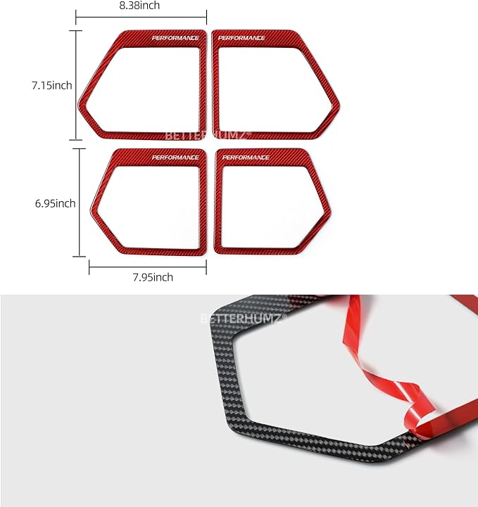 BETTERHUMZ Door Speakers Frame Trim Cover Sticker for Ford F150 2021 2022 2023 2024 2025 Carbon Fiber Interior Accessories (Red)