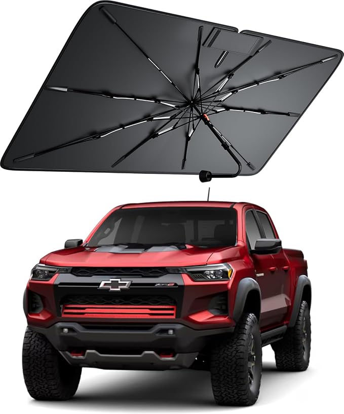 Windshield Sun Shade for Chevrolet Colorado/Trailblazer 2021-2026, Foldable Umbrella Sunshade with 100% UV Block, Multi-Layer Heat Insulation, Reinforced 10-Rib Frame, Keeps Car Cooler