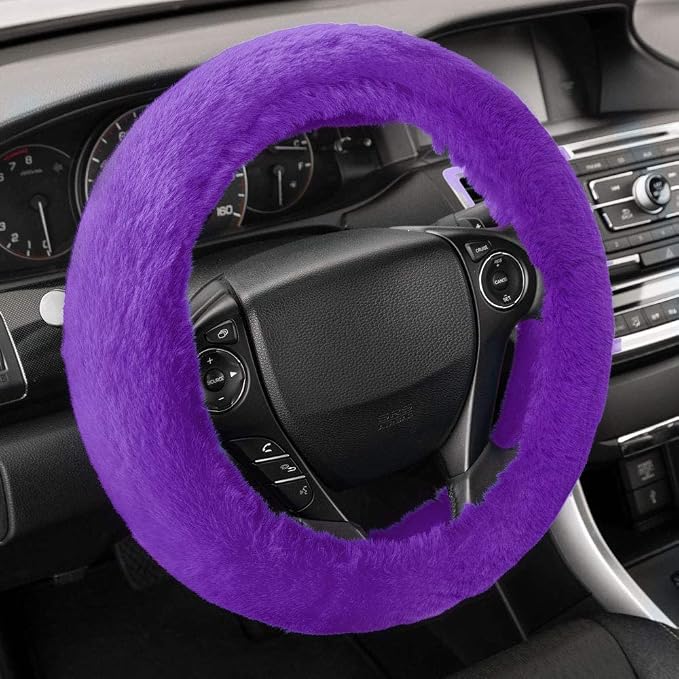 BDK PolyPro Purple Car Seat Covers for Women Gift Set Bundle - Seat Covers for Cars with Carpet Floor Mats, Fur Steering Wheel Cover and Bling Windshield Sunshade
